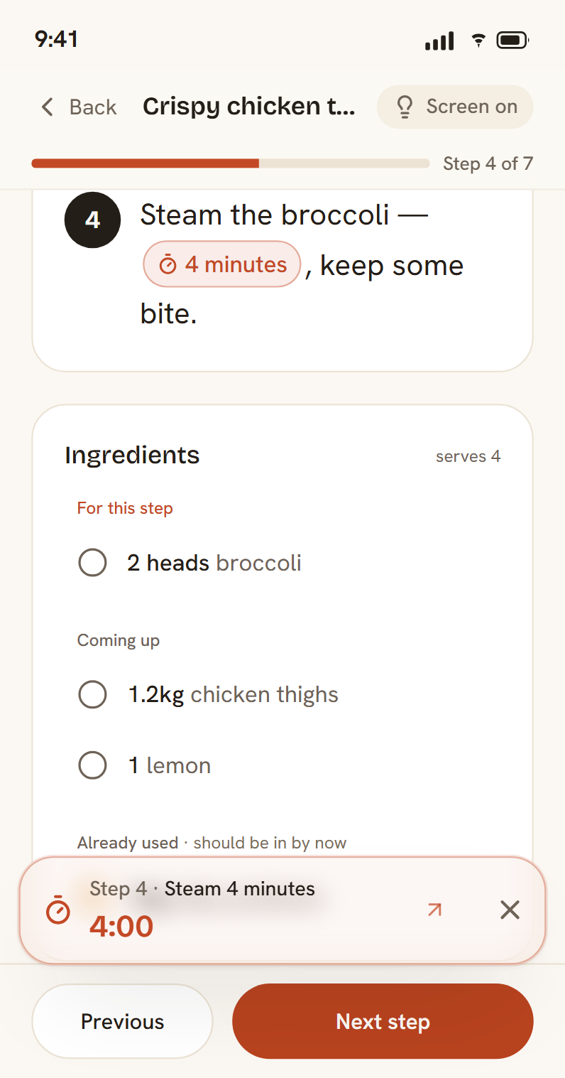 SupperNest — Cook from your phone — timers built in