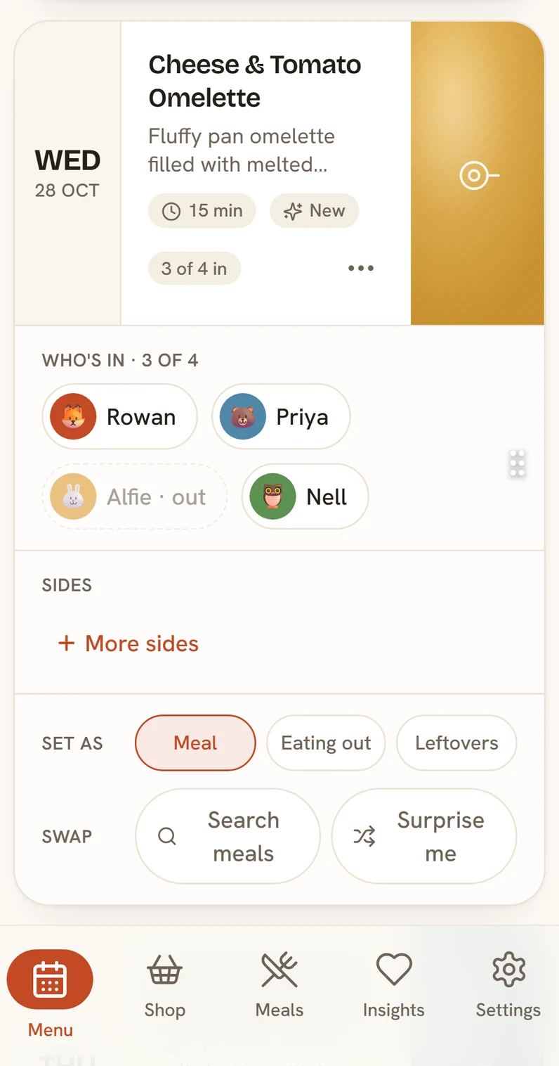 SupperNest — choosing who's in for dinner tonight